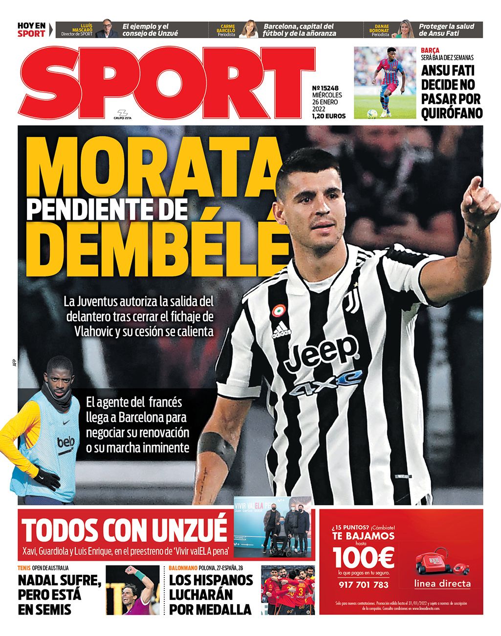 Esta es la portada de SPORT hoy miércoles 26 de enero