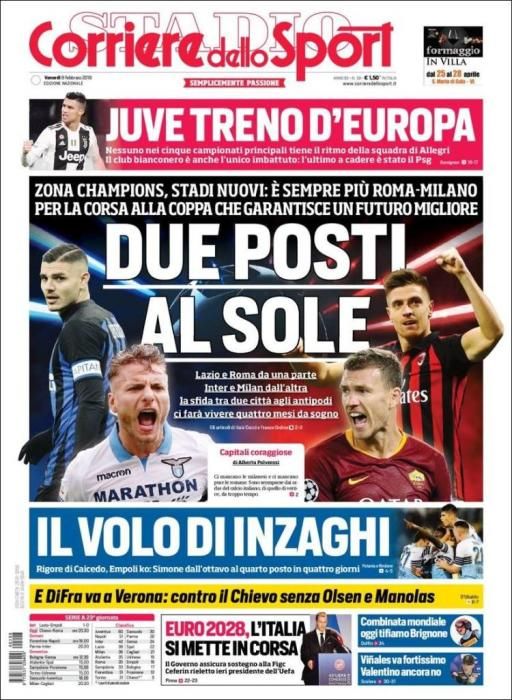 Portada CORRIERE DELLO SPORT viernes 8 febrero