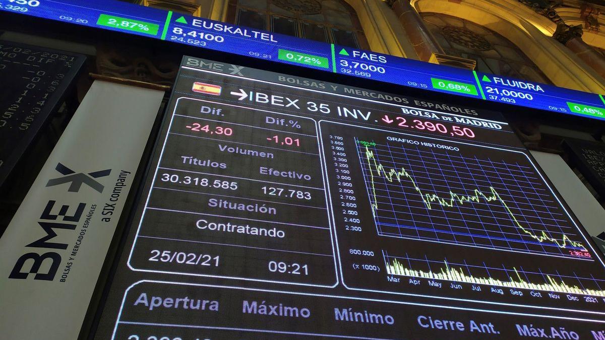 Vista del Ibex 35, el principal indicador de la bolsa española, el 25 de febrero de 2021.