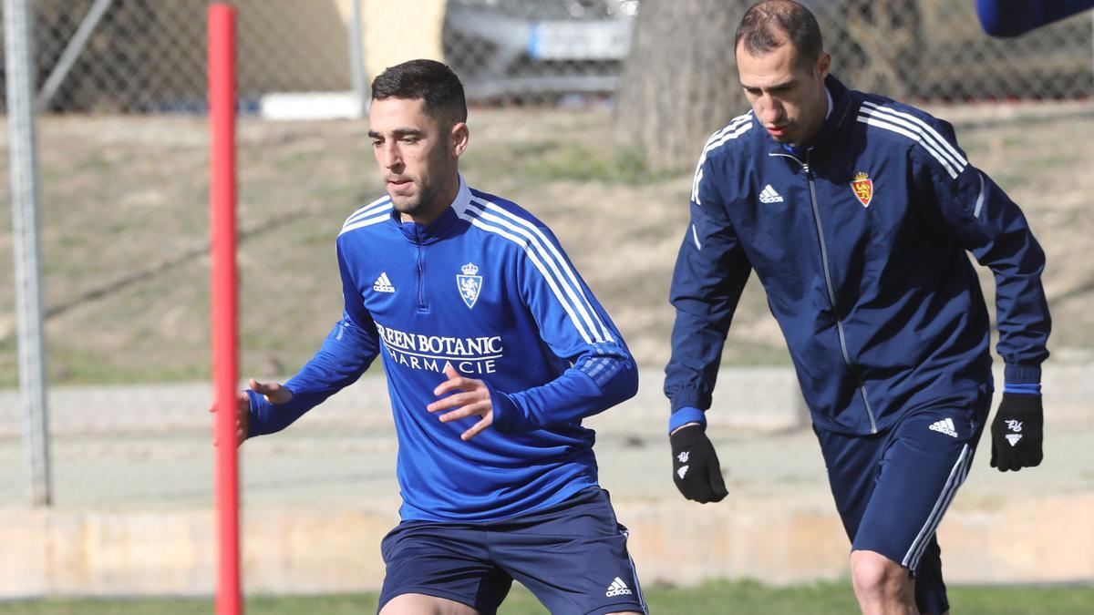 Sabin Merino, en un entrenamiento del Real Zaragoza.