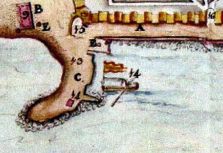 Detalle de un plano del Puerto de Málaga en el siglo XVIII, con el ‘barco de la salud’ que vigilaba la entrada de embarcaciones con posibles epidemias.