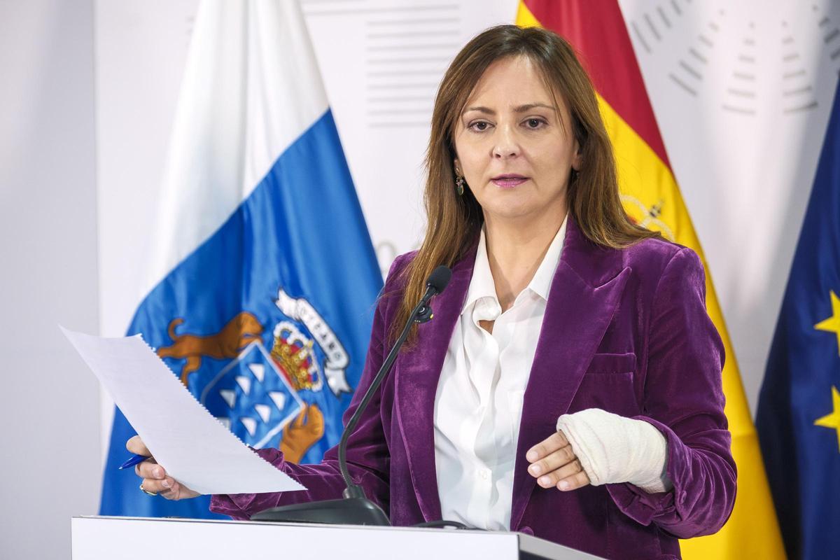 La consejera Nieves Lady Barreto, este lunes, informando sobre la oferta de empleo público en Canarias.