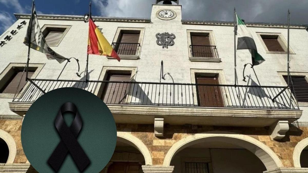 Ayuntamiento de Cañaveral con el crespón publicado por el club.