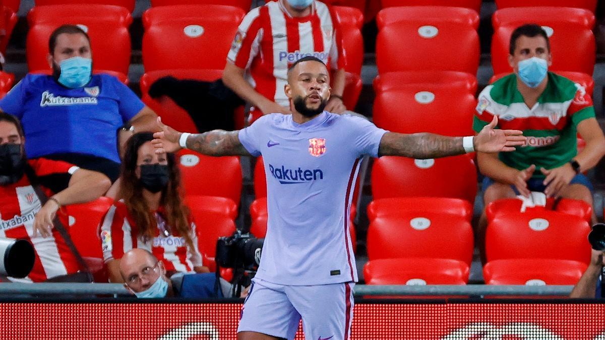 Memphis celebra su gol ante el Athletic