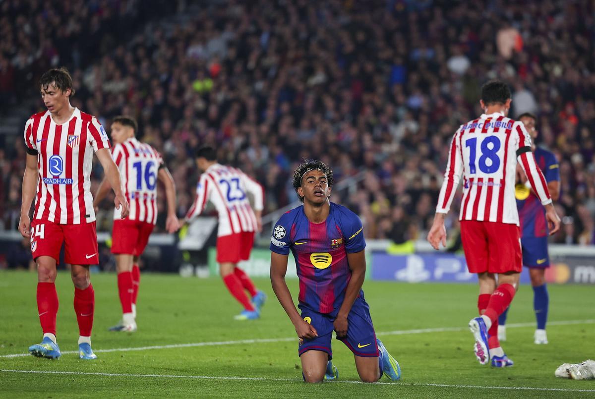 Lamine acabó exhausto y frustrado tras el partido contra el Atlético