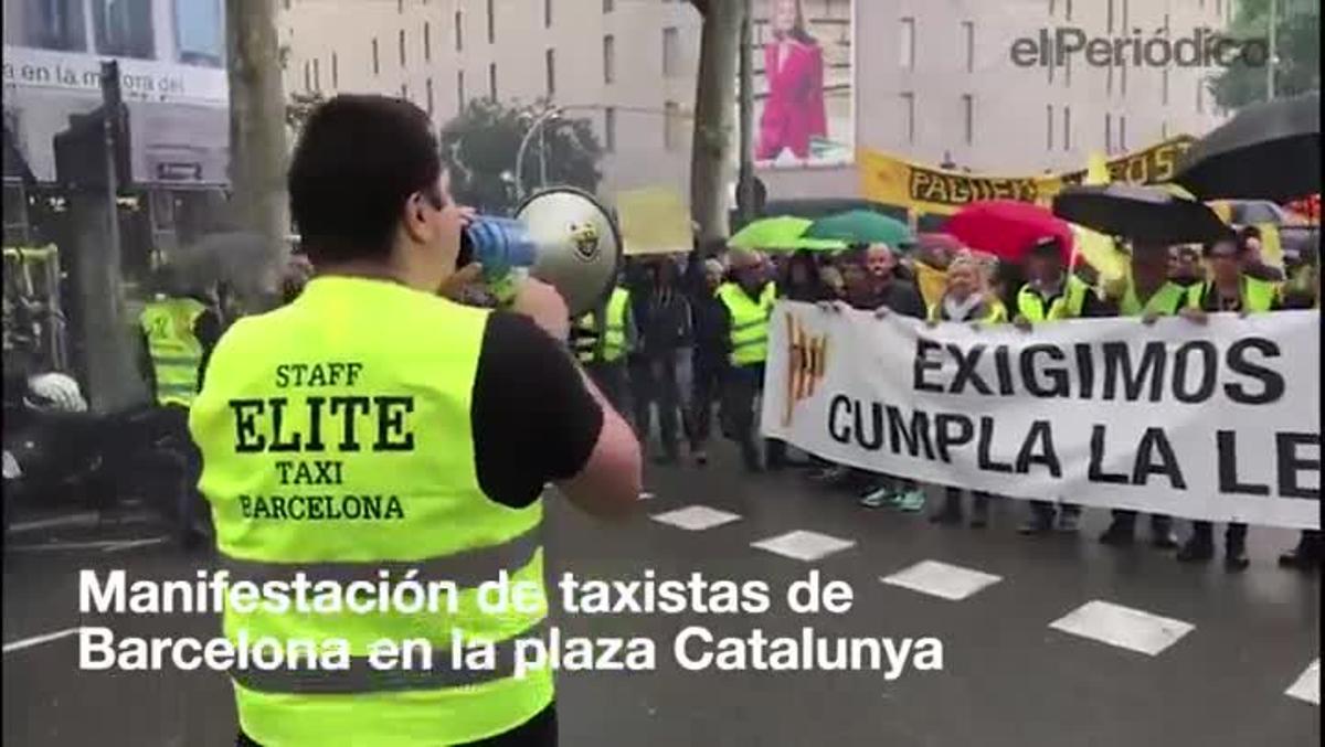 Manifestación de taxistas en el centro de Barcelona.