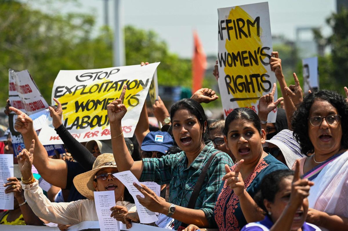 Manifestaciones por el 8-M en Colombo, Sri Lanka.