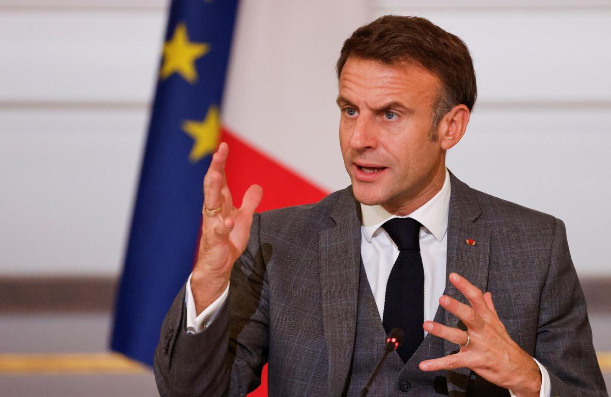 El presidente francés, Emmanuel Macron, durante su intervención en la conferencia internacional sobre Gaza celebrada este jueves en París.