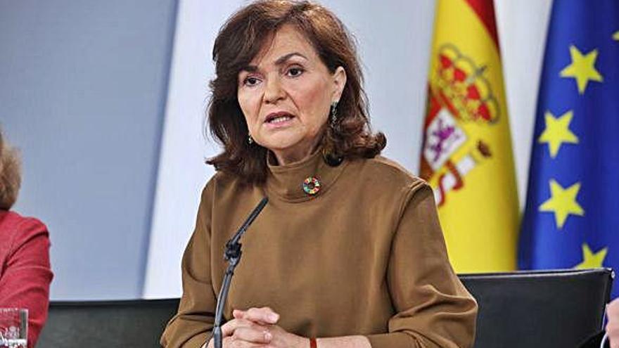 Carmen Calvo en la roda de premsa després del Consell de Ministres, ahir