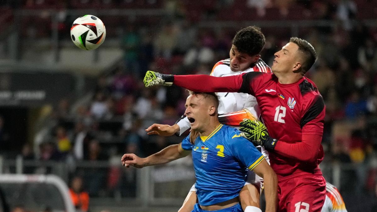 Anatoliy Trubin, durante un partido con Ucrania ante Alemania