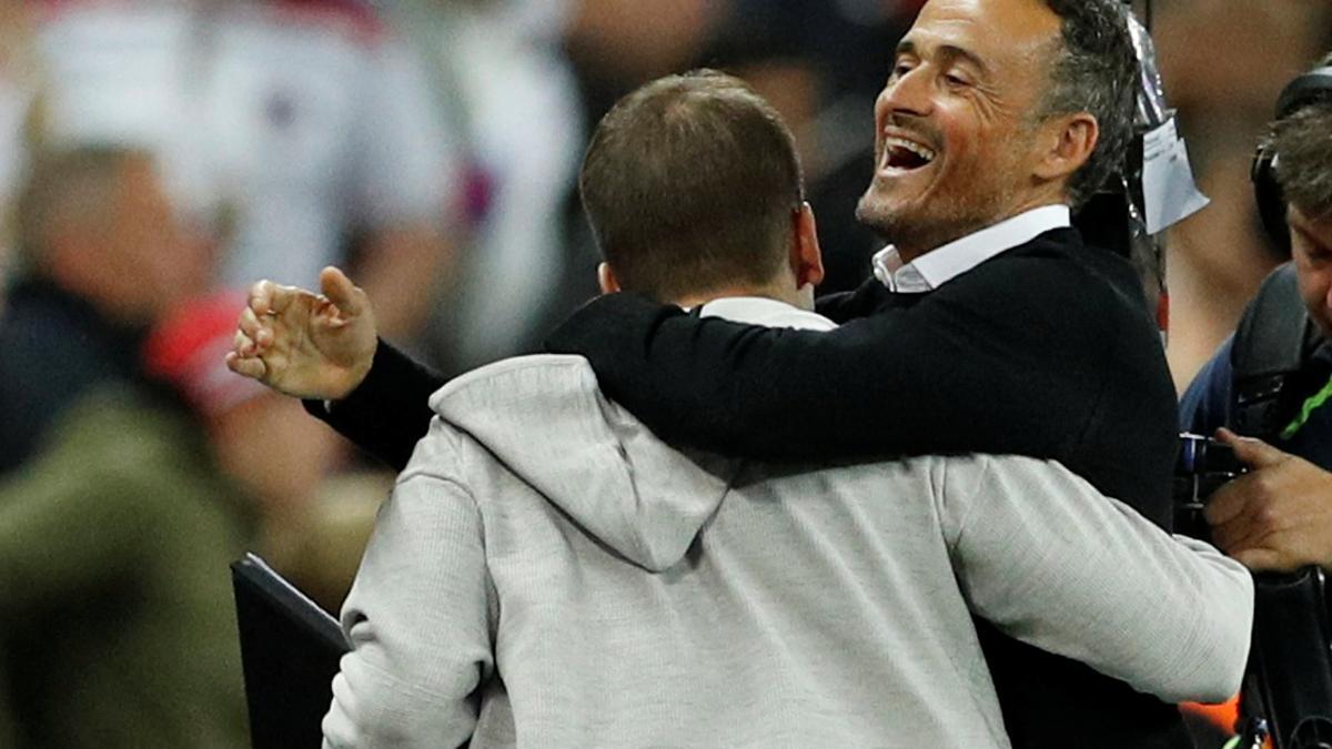 Luis Enrique celebra un gol en la Nations League.