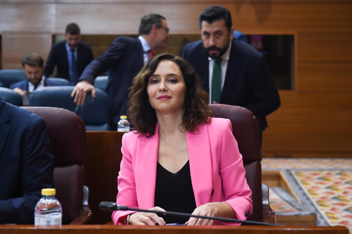 Isabel Díaz Ayuso momentos antes de la sesión de control en la Asamblea de Madrid