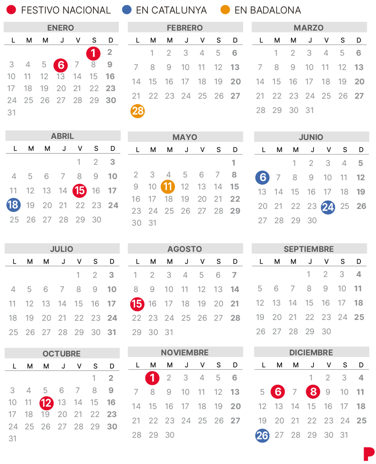 Calendari laboral de Badalona del 2022 (amb tots els dies festius)