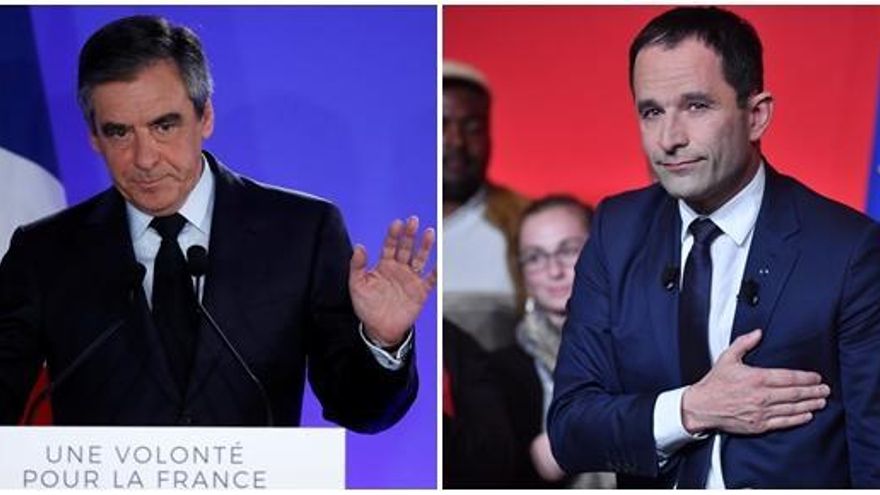 Fillon y Hamon piden el voto para Macron