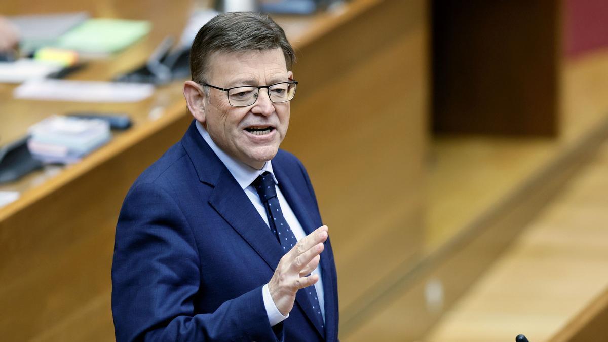 El president del Consell, Ximo Puig, en un momento de la sesión de control en Les Corts, esta semana.