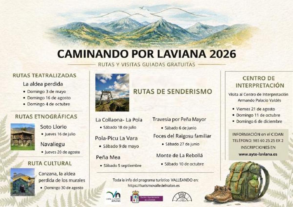 El cartel del programa "Caminando por Laviana" 2026.