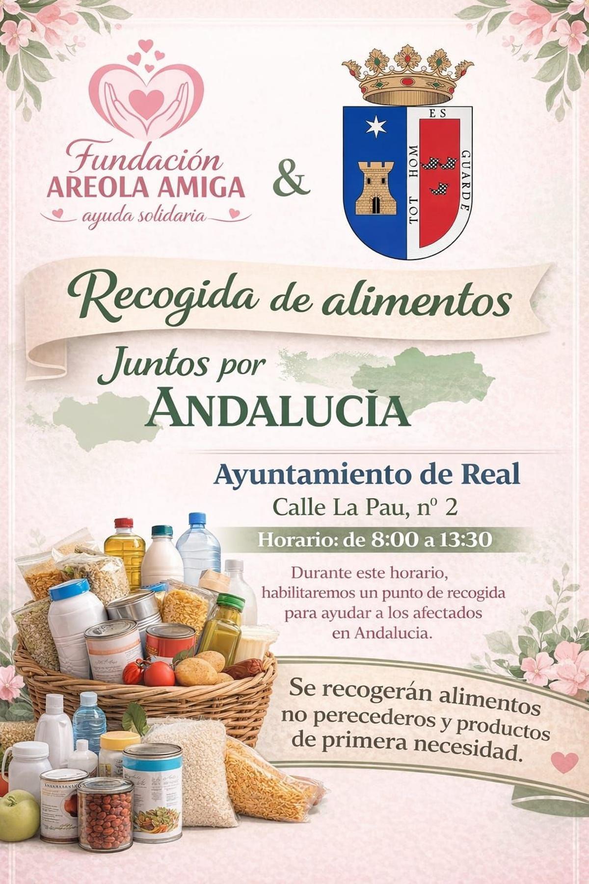 Cartel de recogida de alimentos en Real.