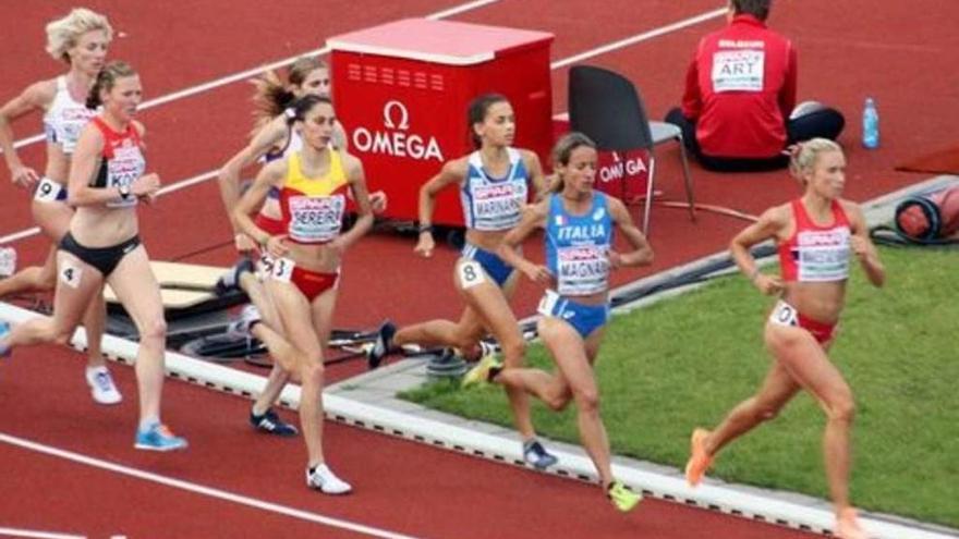 Solange Pereira, durante su concurso en el Europeo de Amsterdam. // RFEA