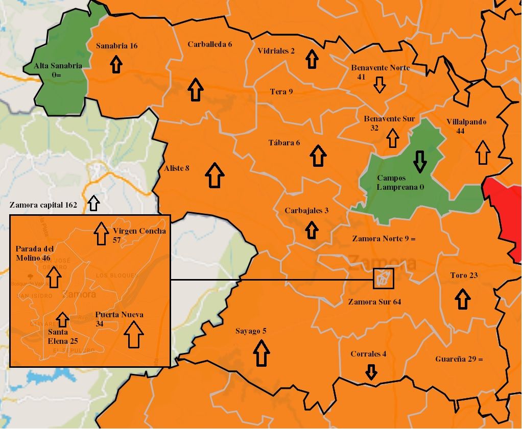Mapa de casos semanales COVID de Zamora