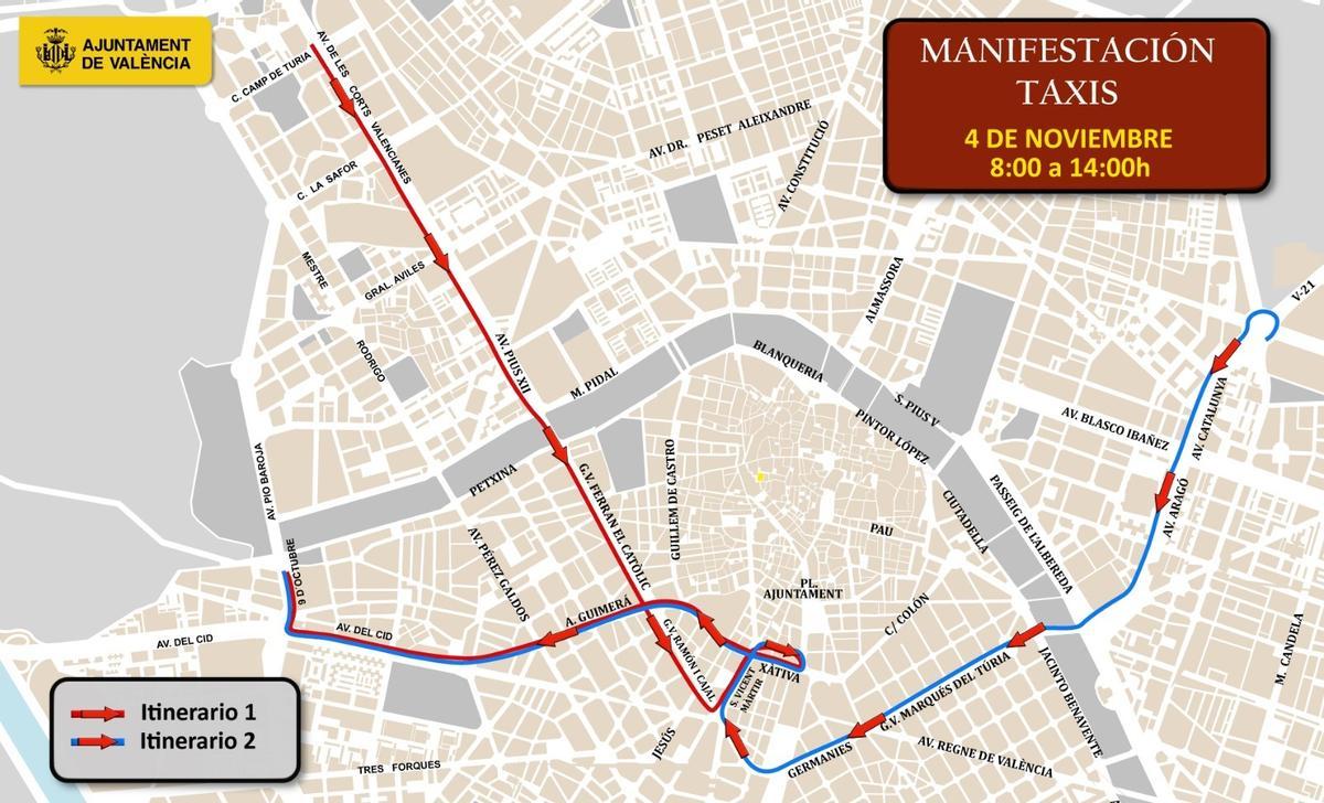 Itinerarios de la huelga de los taxis