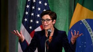 FILE PHOTO: Citigroup Latin America CEO Jane Fraser addresses a Brazil-U.S. Business Council forum to discuss relations and future cooperation in Washington, U.S. March 18, 2019. REUTERS/Erin Scott/File Photo
