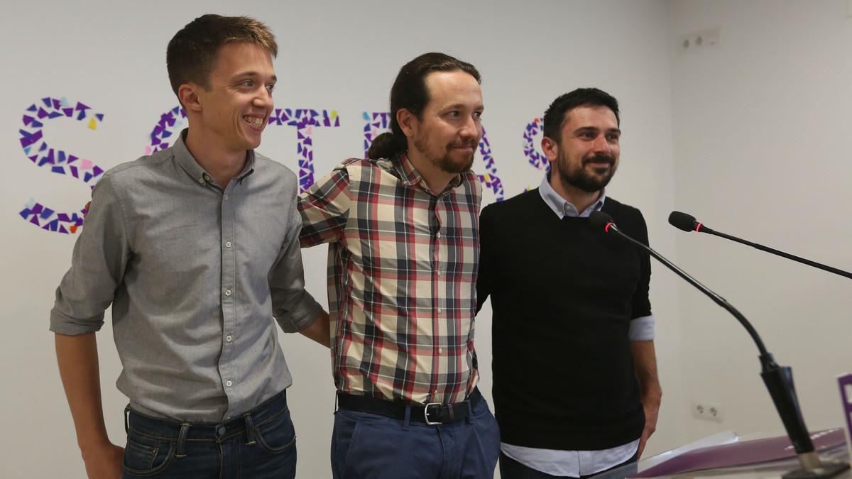 Íñigo Errejón, Pablo Iglesias y Ramón Espinar, este jueves en la sede de Podemos.