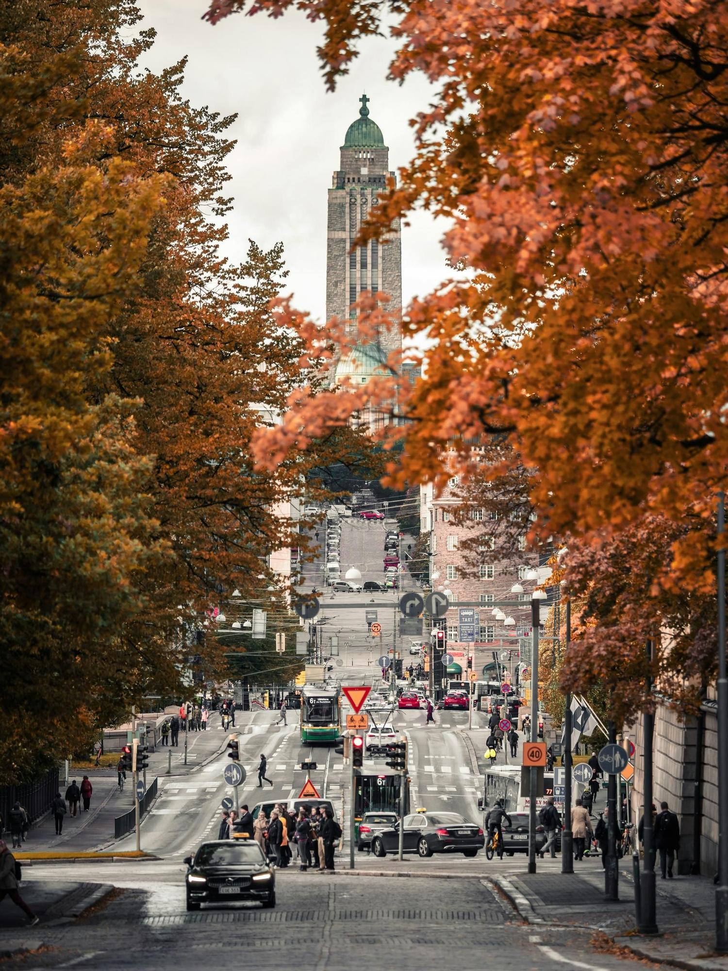 Las calles de Helsinki en otoño