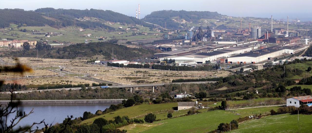 En el centro, parcelas de la Zalia, con la factoría de ArcelorMittal a la derecha. | Marcos León