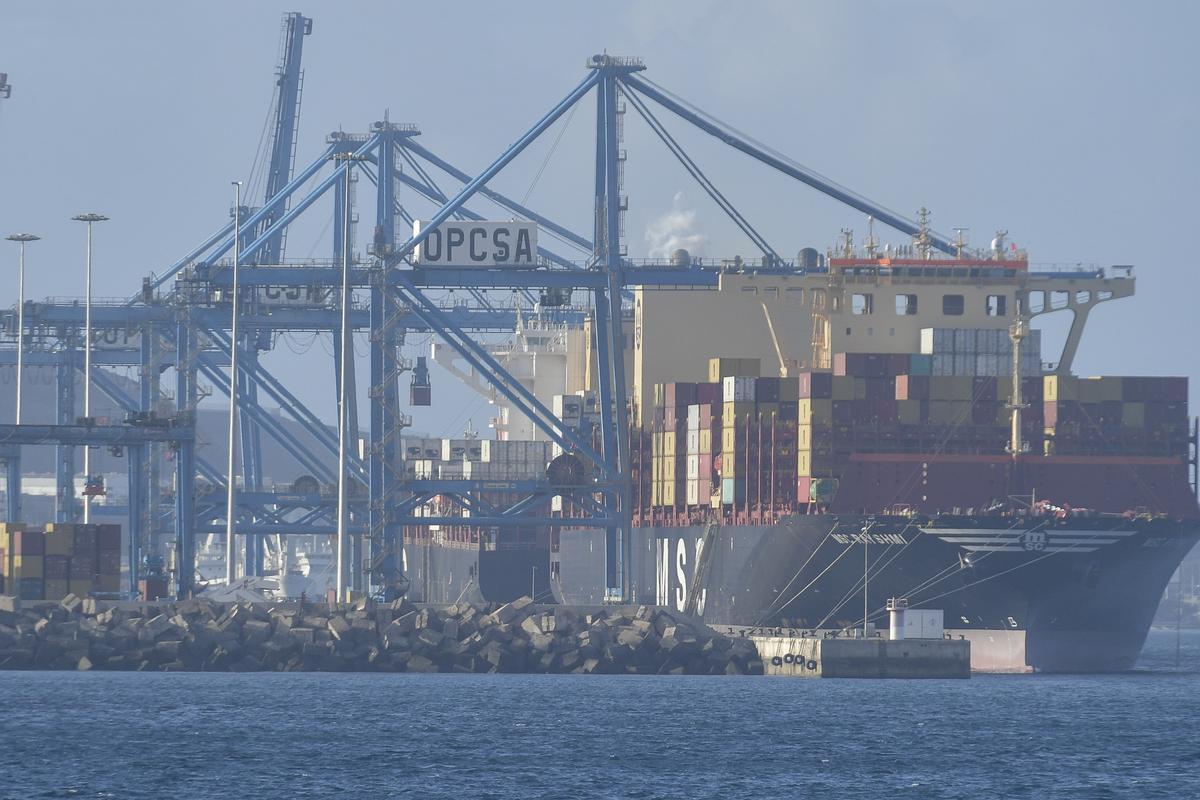 Un portacontenedores de la naviera MSC en la terminal de Opcsa del Muelle Cristóbal Colón.