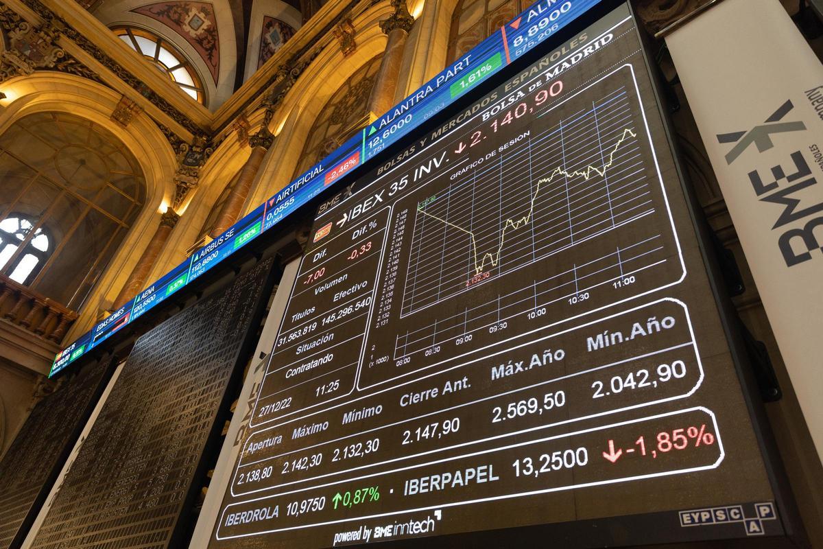 Un panel en la Bolsa de Madrid