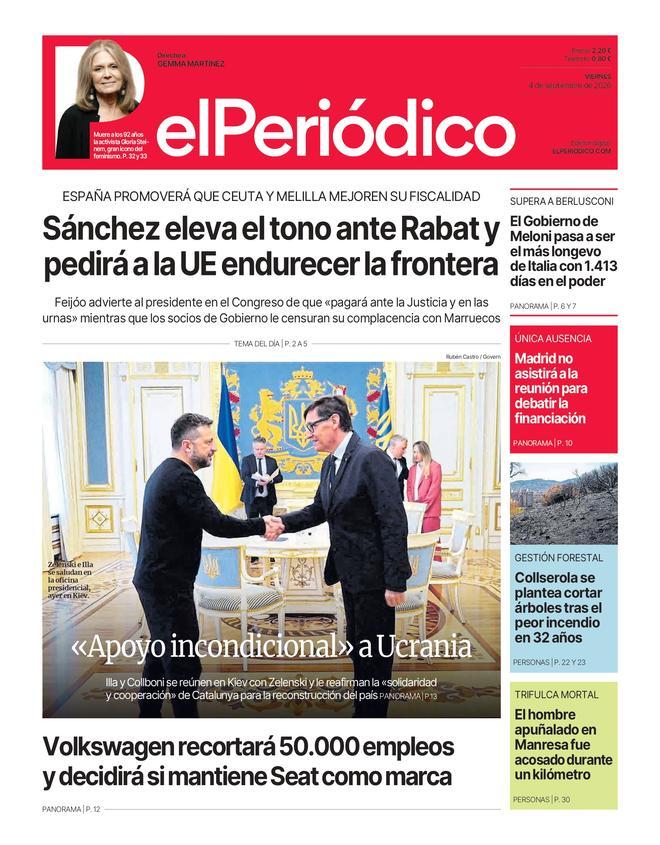 La portada de EL PERIÓDICO del 4 de septiembre de 2026