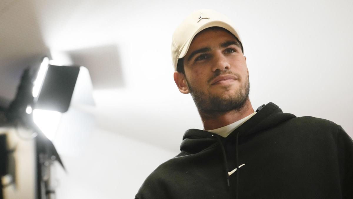 Carlos Alcaraz, en la rueda de prensa en el Real Club Tenis de Barcelona