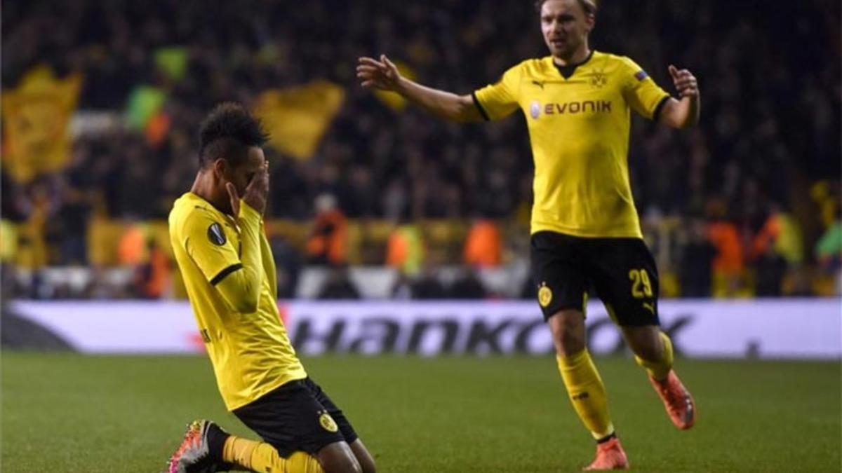 Aubameyang, celebrando uno de sus dos goles al Tottenham