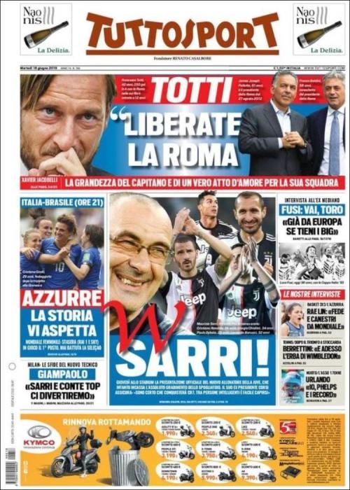 Portada TUTTOSPORT martes 18 de junio de 2019.