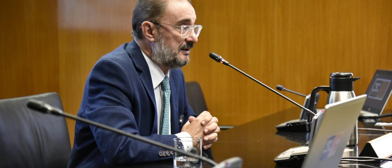 Javier Lambán, durante su intervención en las jornadas “Aragón y la España territorial”.