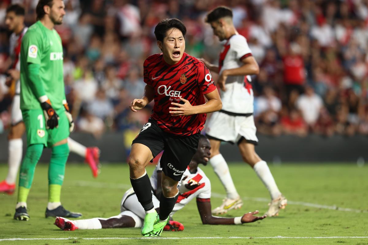 Kang celebra su gol ante el Rayo Vallecano.