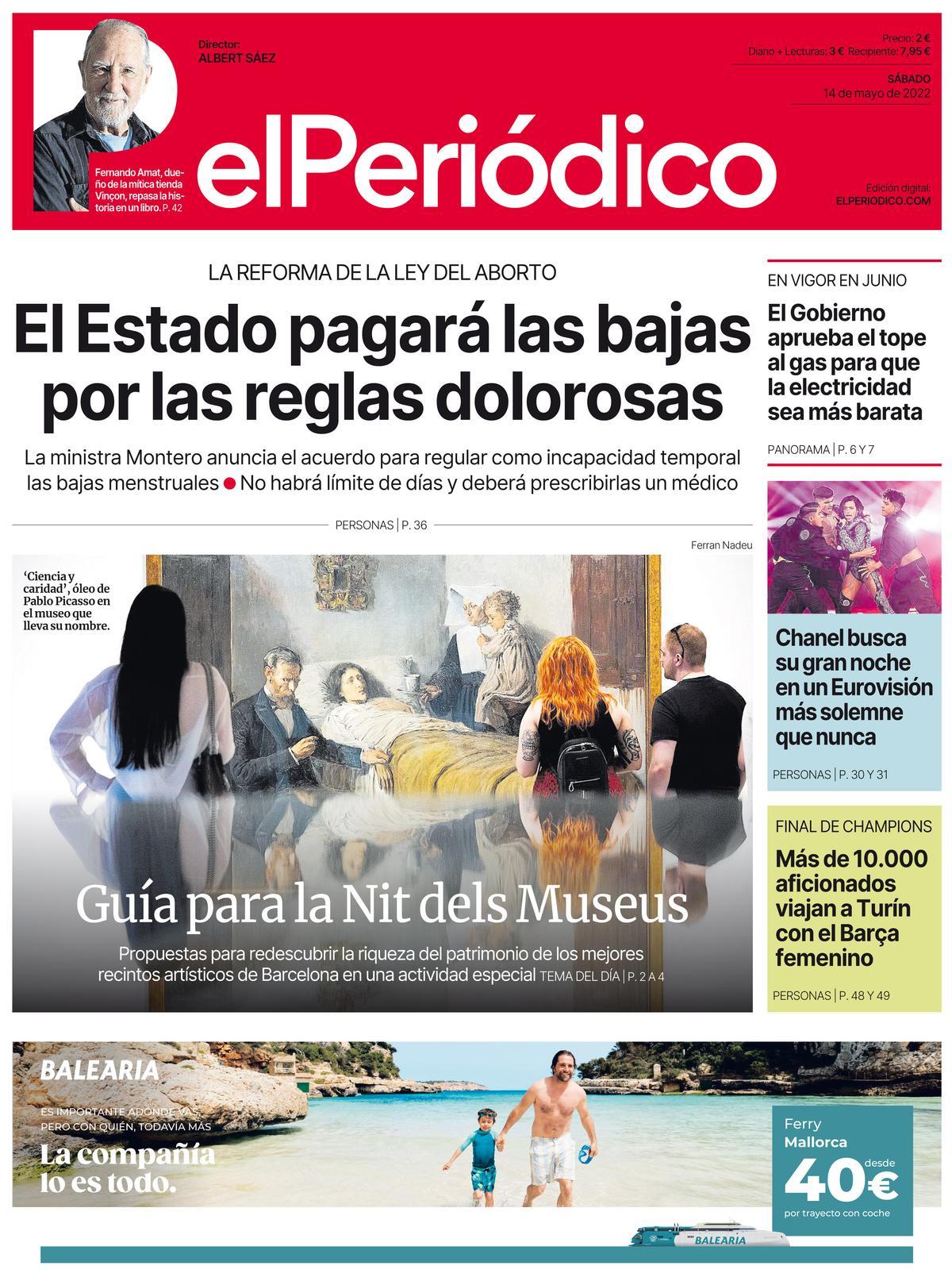 La portada d’EL PERIÓDICO del 14 de maig del 2022