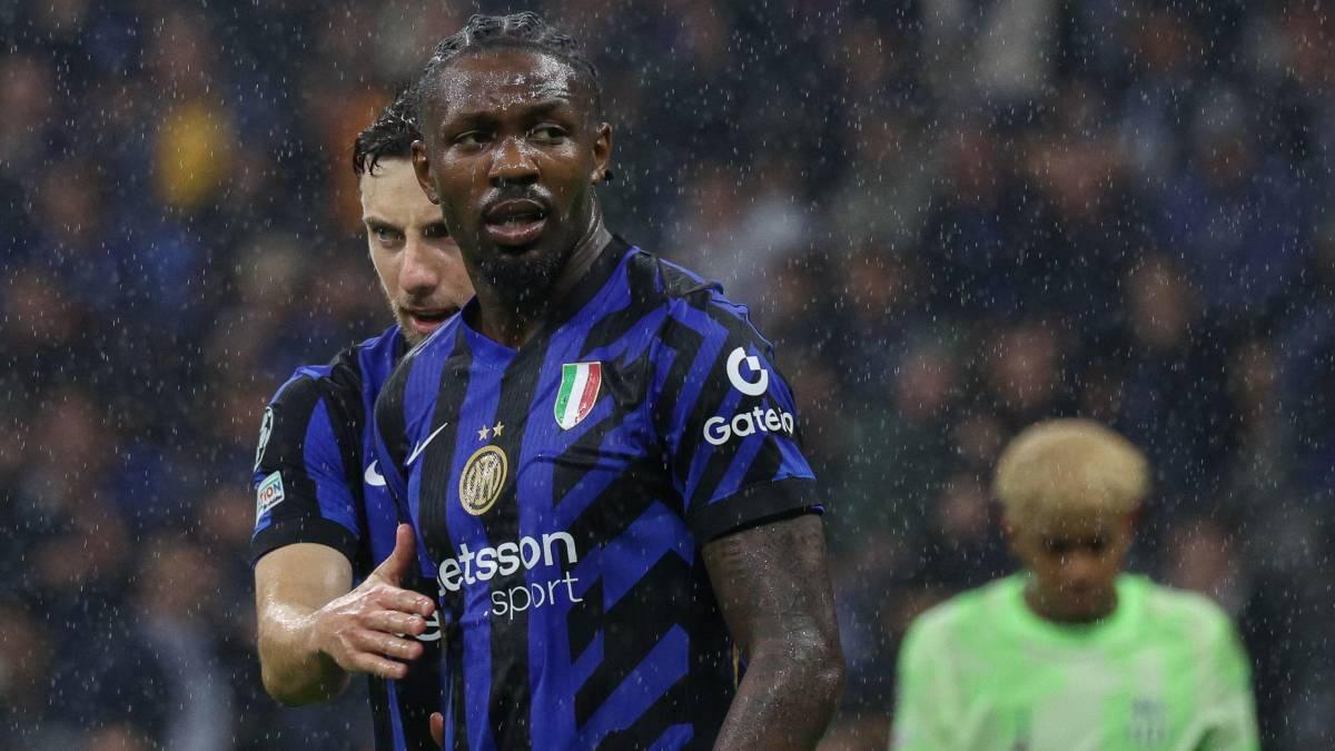 Marcus Thuram, durante el partido ante el Barça del curso pasado en San Siro