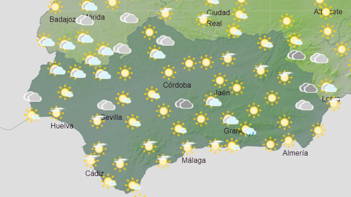 Previsión de Aemet en Andalucía este sábado a las 16.00 horas.