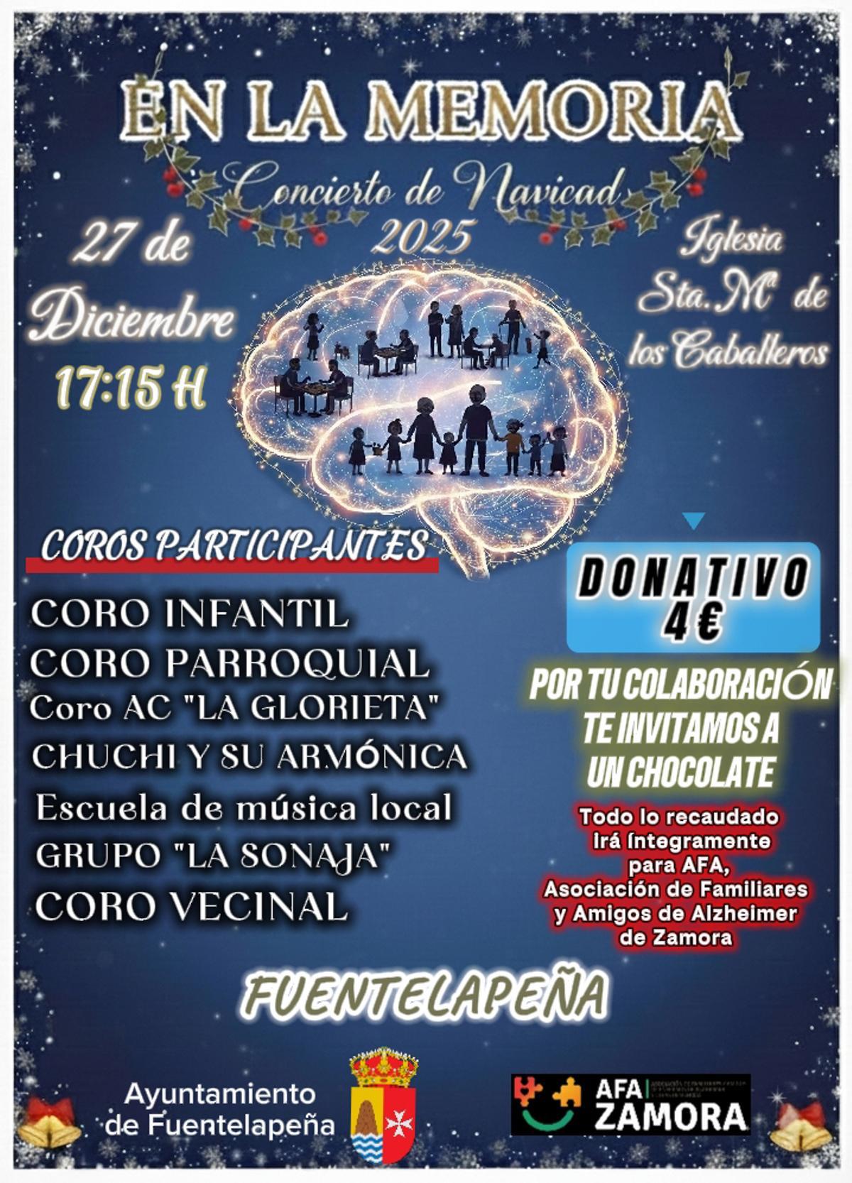 Cartel promocional del concierto solidario que se celebrará en Fuentelapeña.