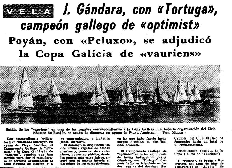 Noticia publicada el 24 de agosto de 1971 en el FARO DE VIGO sobre el triunfo de Javier de la Gándara en el Gallego de Optimist.