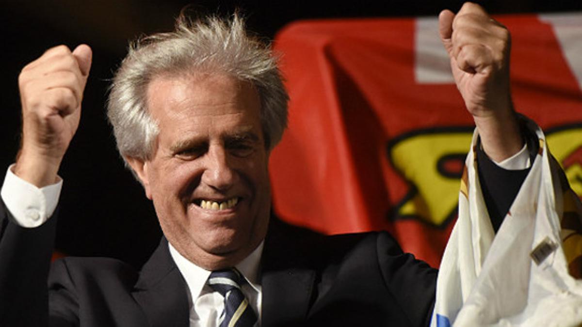 Tabaré Vázquez celebra su triunfo electoral en Montevideo.