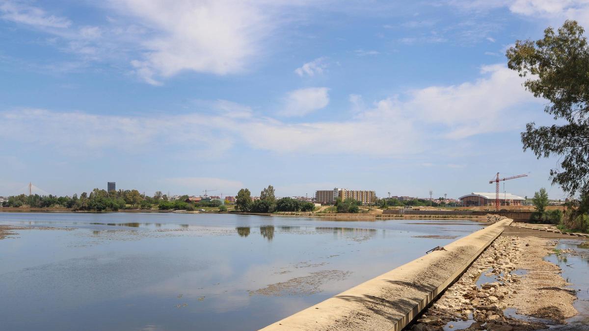 Zona del azud de la Granadilla en el que se ha producido el accidente del pescador en Badajoz.