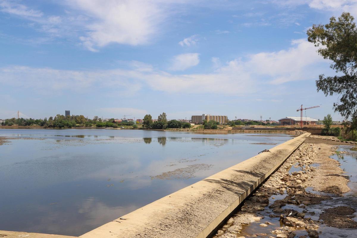 Zona del azud de la Granadilla en el que se ha producido el accidente del pescador en Badajoz.