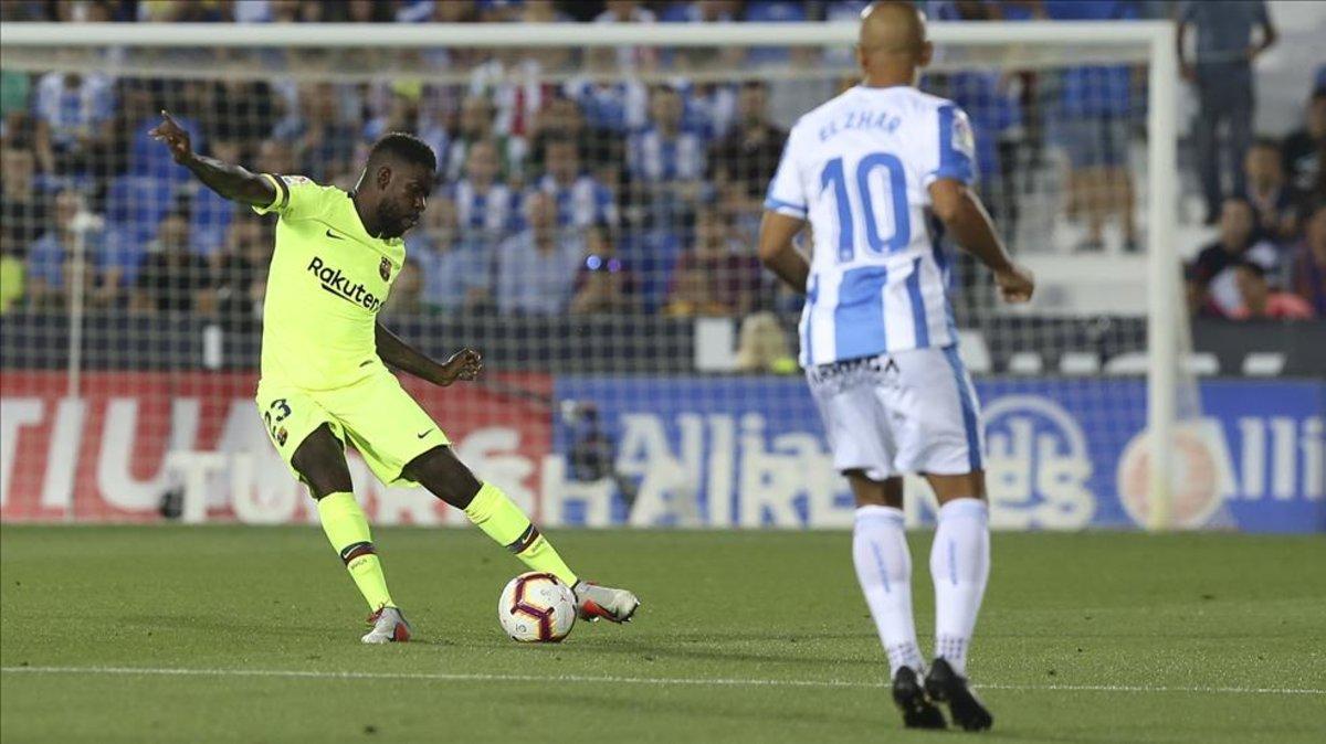 Umtiti, en el partido en Leganés del 2018 donde arrancaron los problemas