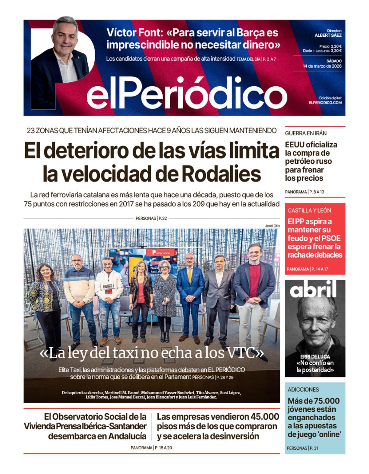 La portada de EL PERIÓDICO del 14 de marzo de 2026