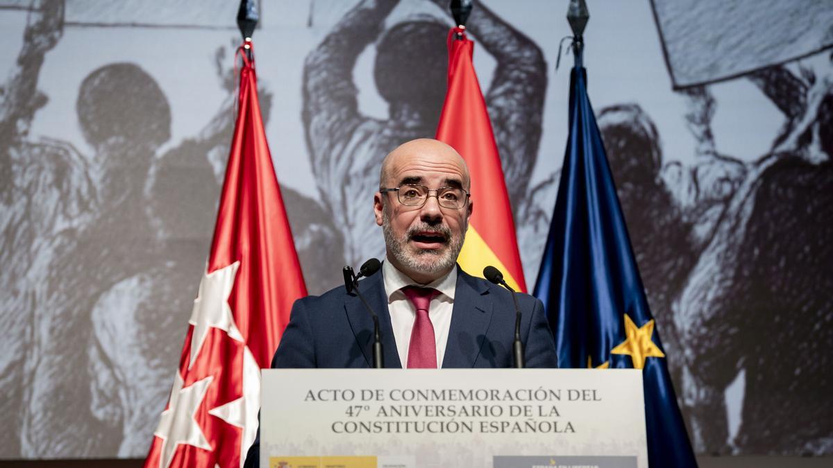 El delegado del Gobierno en la Comunidad de Madrid, Francisco Martín Aguirre, durante el acto de conmemoración del 47º aniversario de la Constitución Española.