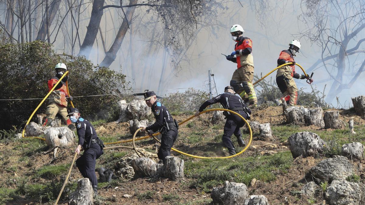 Las imágenes aéreas de los incendios descontrolados que cercan el monte Naranco, el pulmón de Oviedo.