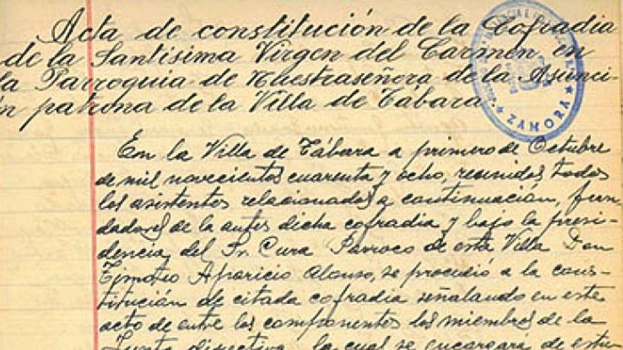 Acta de constitución de la Cofradía del Carmen de Tábara en 1948. | Ch. S.