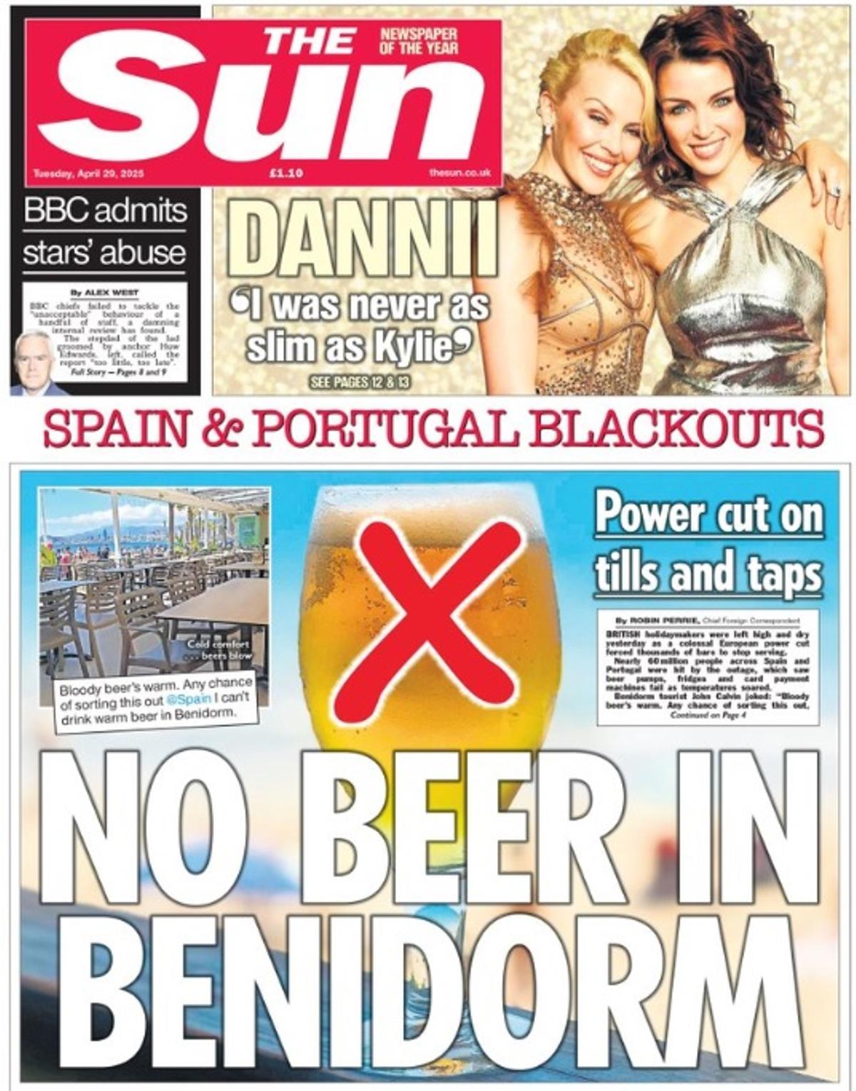 Una de las portadas de The Sun con el apagón.